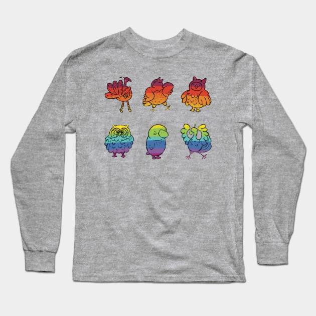 Rainbow birds Long Sleeve T-Shirt by Frenchie Boops 